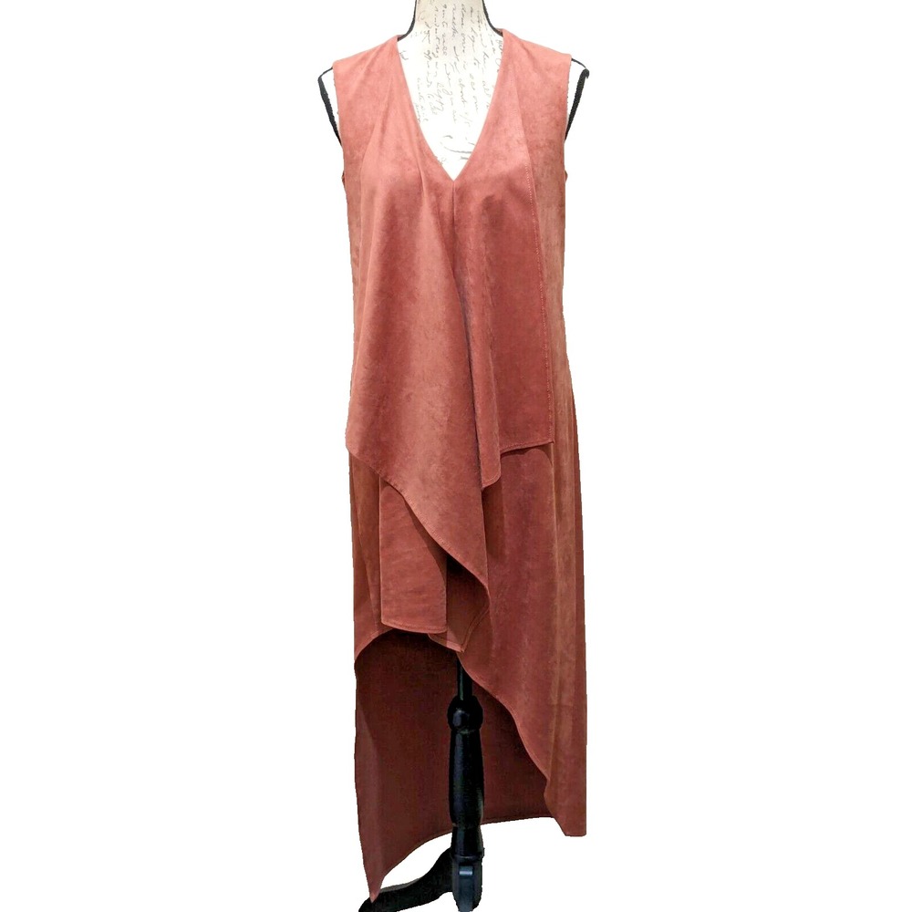 bcbgMaxAzria XS Lagenlook Dress Latte Suede Like Fabric Asymmetrical Layers